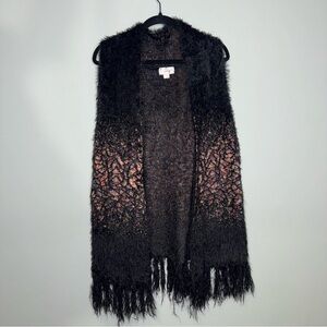 Kamana Womens Longline Eyelash Knit Vest Black Multicolor Fringe Open Front L